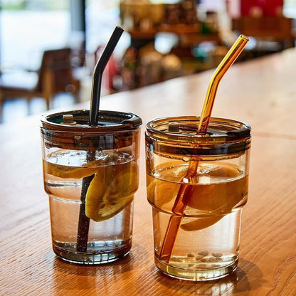 Glass Tumbler with Straw Lid